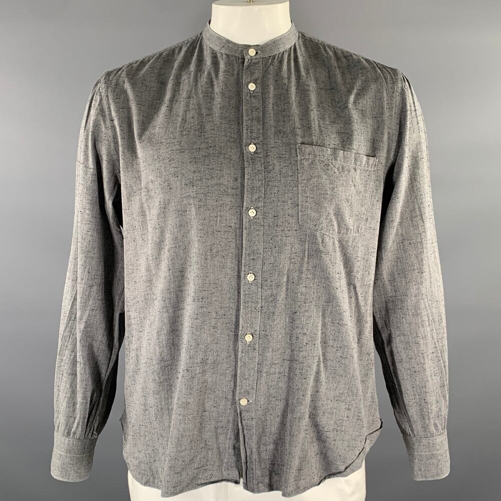 EIDOS Size L Grey Speckled Band Collar Long Sleeve Shirt